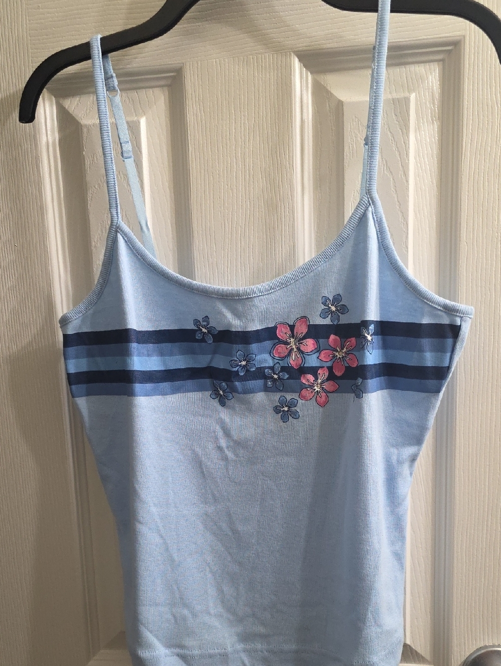 Fashion Bug Light Blue Cami with Navy Stripes and Pink Floral